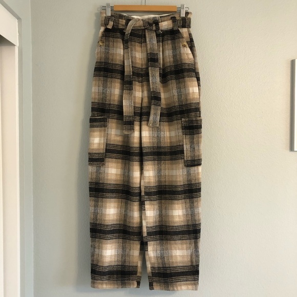 SOLD✨FREE PEOPLE Kye Wool Plaid High Rise Black Trousers Pants (Size 2) NWOT - Picture 3 of 8